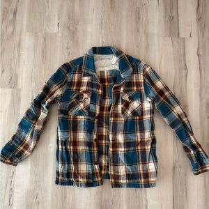 Outerknown Teal and Brown Plaid Casual Button Down Shirt